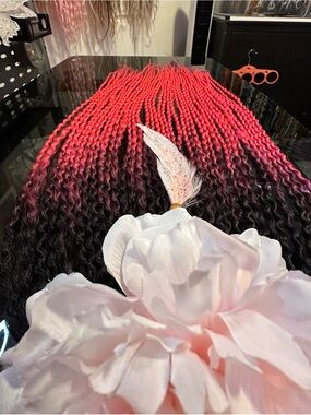 Ombre Red to Black Braided Synthetic Hair Extensions for Women